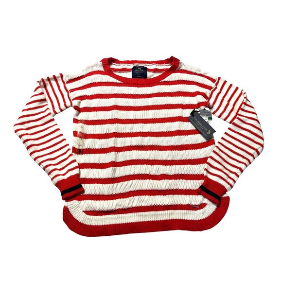 U.S. Polo Assn. Red & White Striped 100% Cotton Sweater Womens Size L Crew Neck - Picture 1 of 4